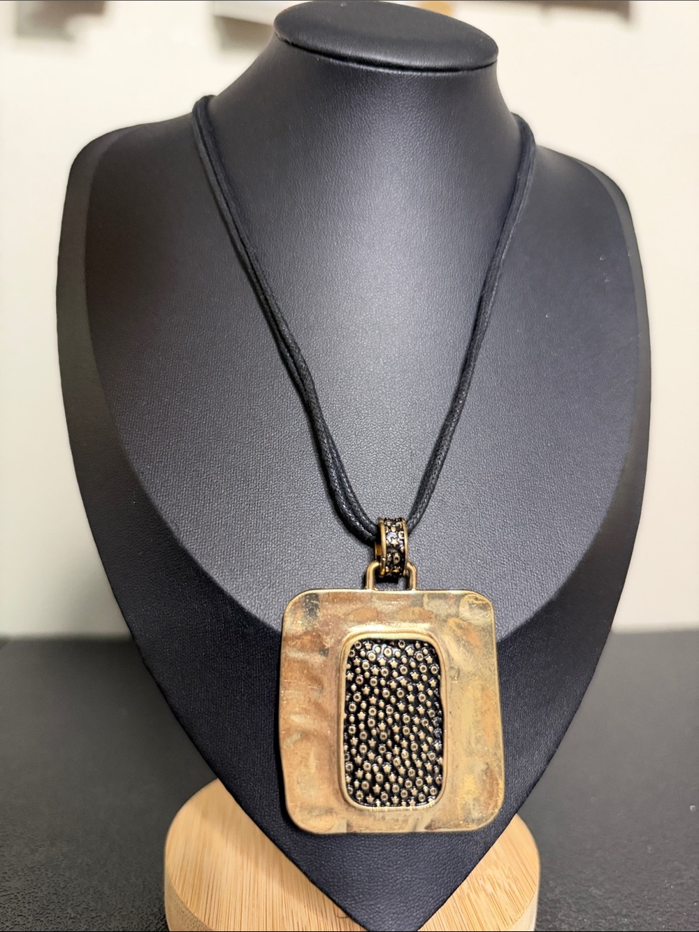 Fashion Statement Gold Pendant Necklace Black Accented Center